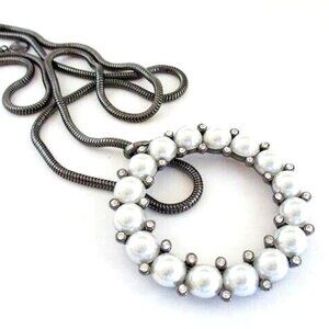 NWT Gunmetal Black Pearl and Crystal Long Necklace by Alfani